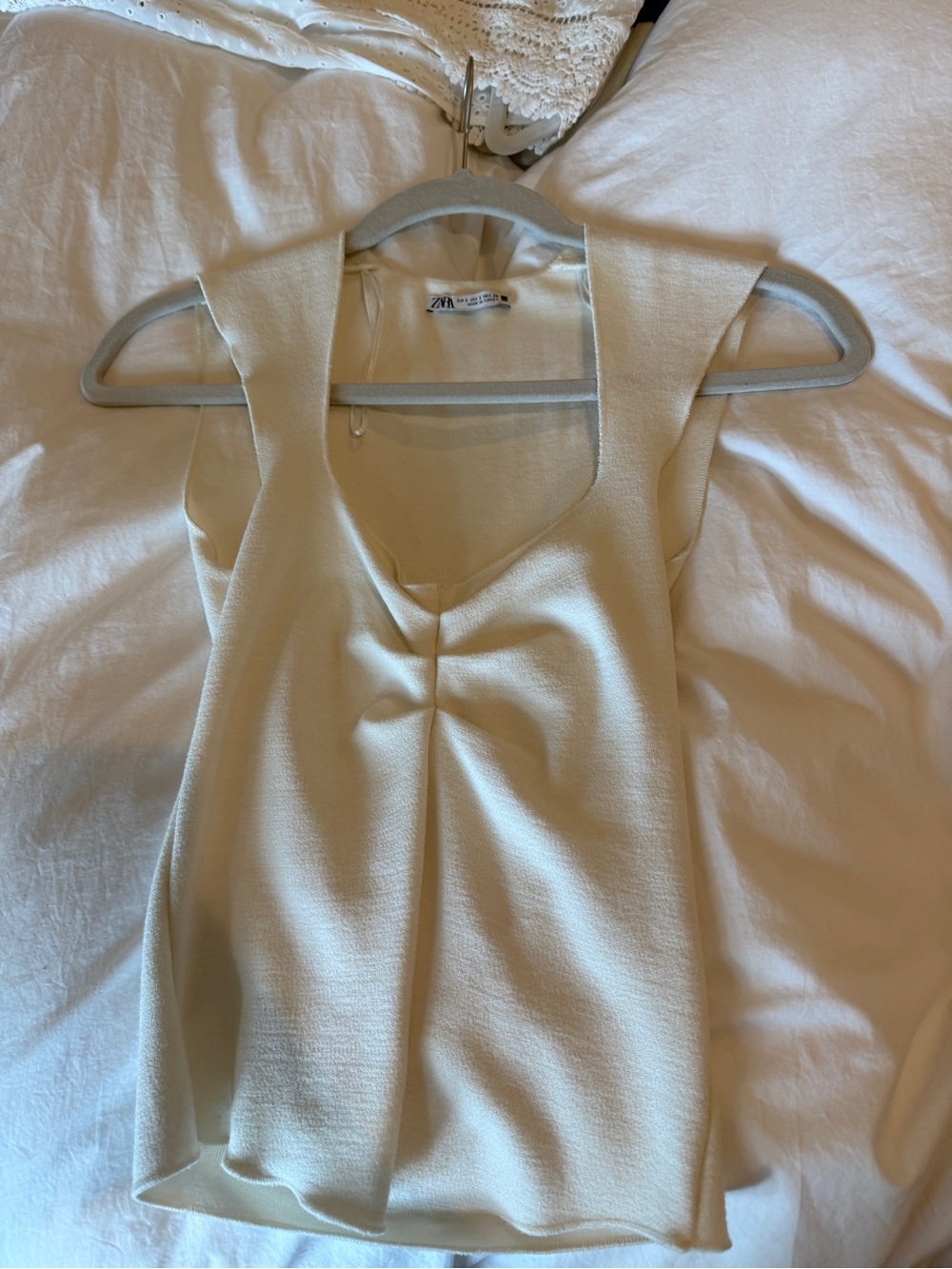 Zara Cream Textured V-Neck Tank Top